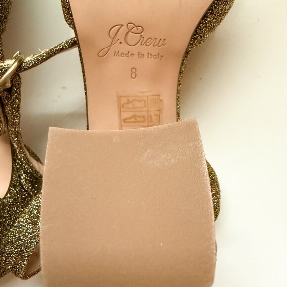J.Crew Gold Glitter Block Heel Pumps – Harlow Ankle Strap Size 8 - Picture 9 of 11